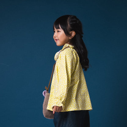 フリルカラー総柄Tシャツ　YELLOW