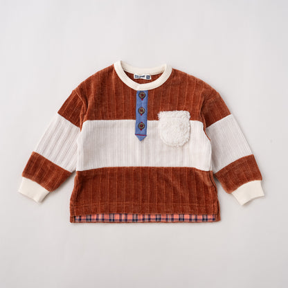 ヘンリーネックモールニットトレーナー　BROWN