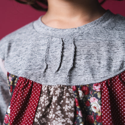 パッチワークチュニックTシャツ　GRAY