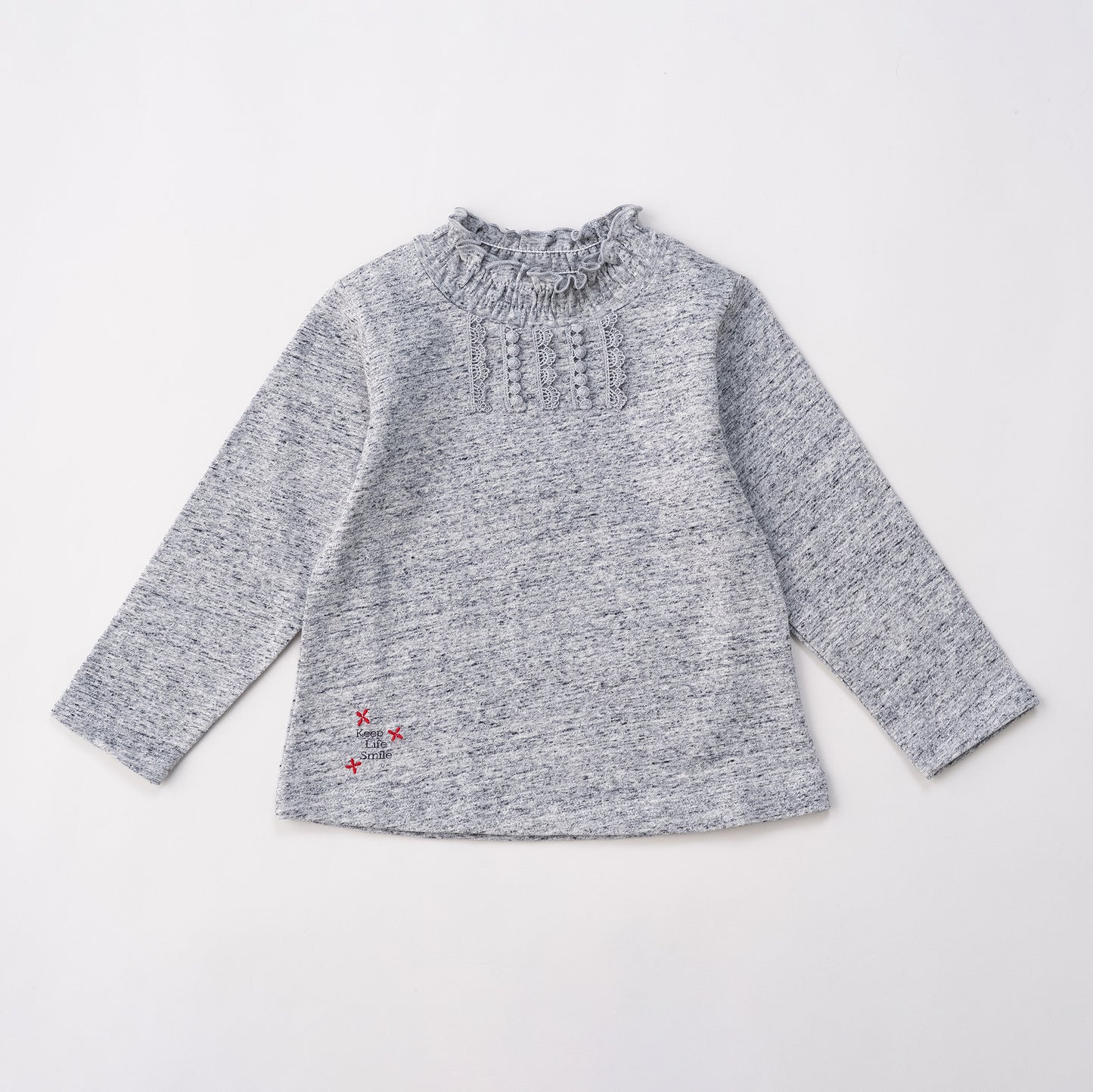 フリルハイネックTシャツ　GRAY
