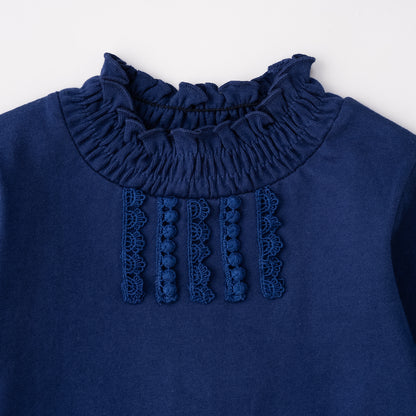 フリルハイネックTシャツ　NAVY