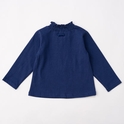 フリルハイネックTシャツ　NAVY