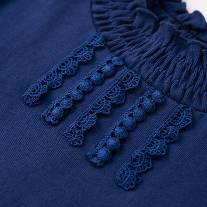 フリルハイネックTシャツ　NAVY