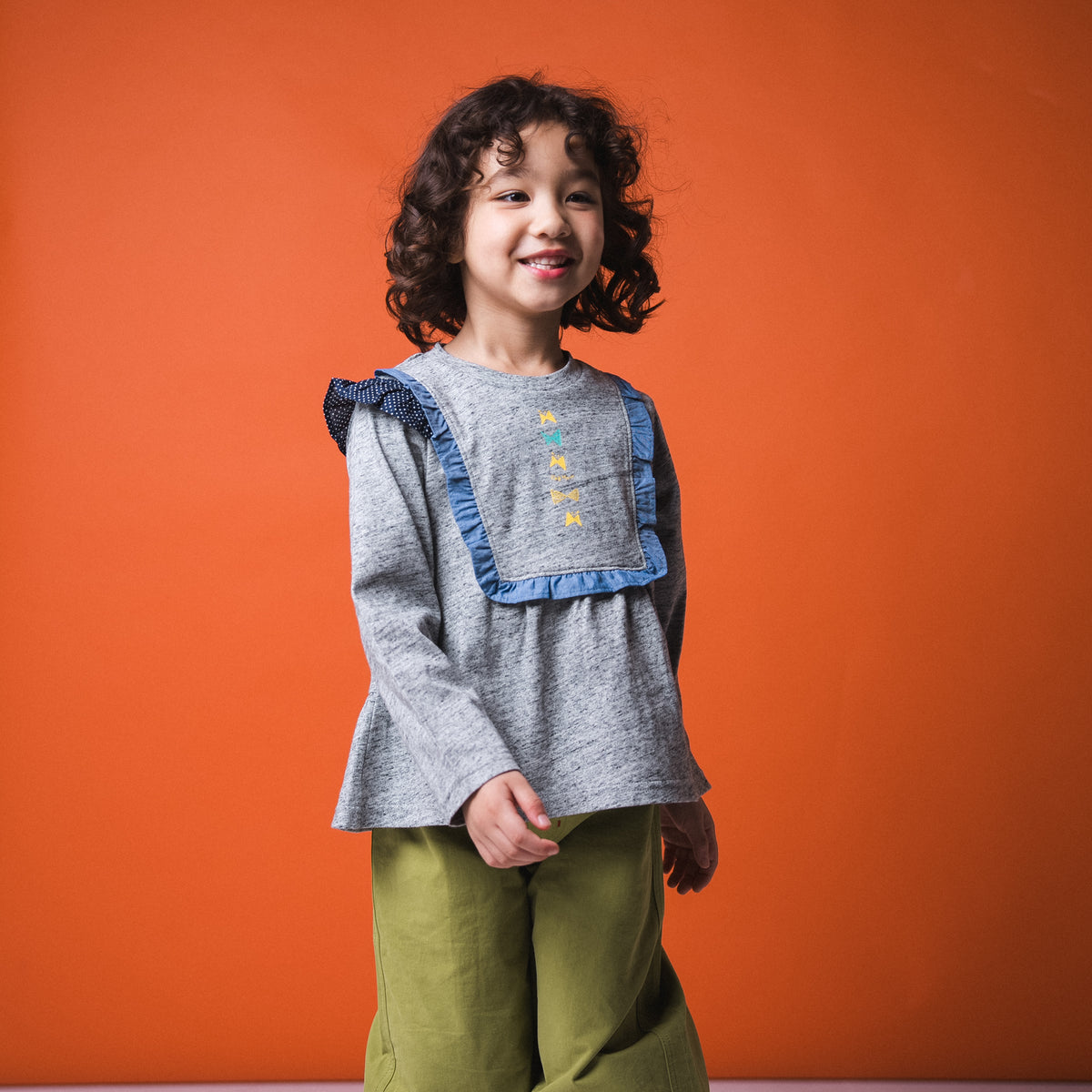 リボンフリルTシャツ　GRAY