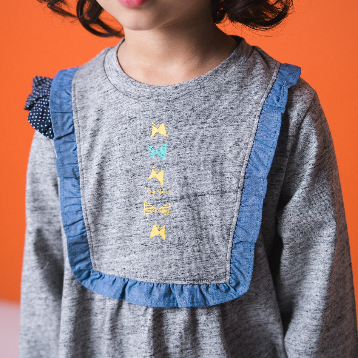 リボンフリルTシャツ　GRAY