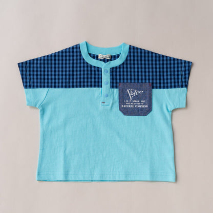 ヘンリーネックポケットTシャツ　SAXE