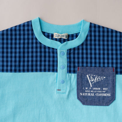 ヘンリーネックポケットTシャツ　SAXE