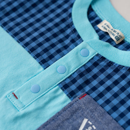 ヘンリーネックポケットTシャツ　SAXE