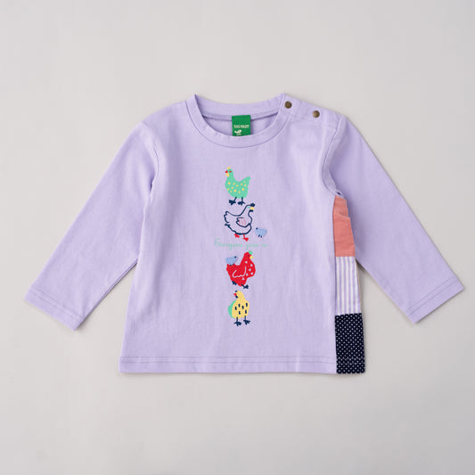 ベビープリントTシャツ【ニワトリ】　PURPLE