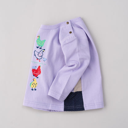 ベビープリントTシャツ【ニワトリ】　PURPLE