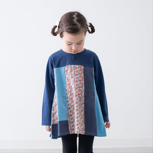 パッチワークチュニックTシャツ　NAVY