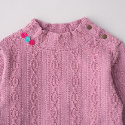 ケーブルニットハイネック　PINK