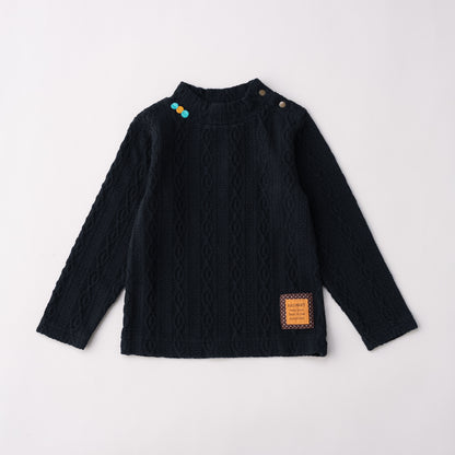 ケーブルニットハイネック　BLACK