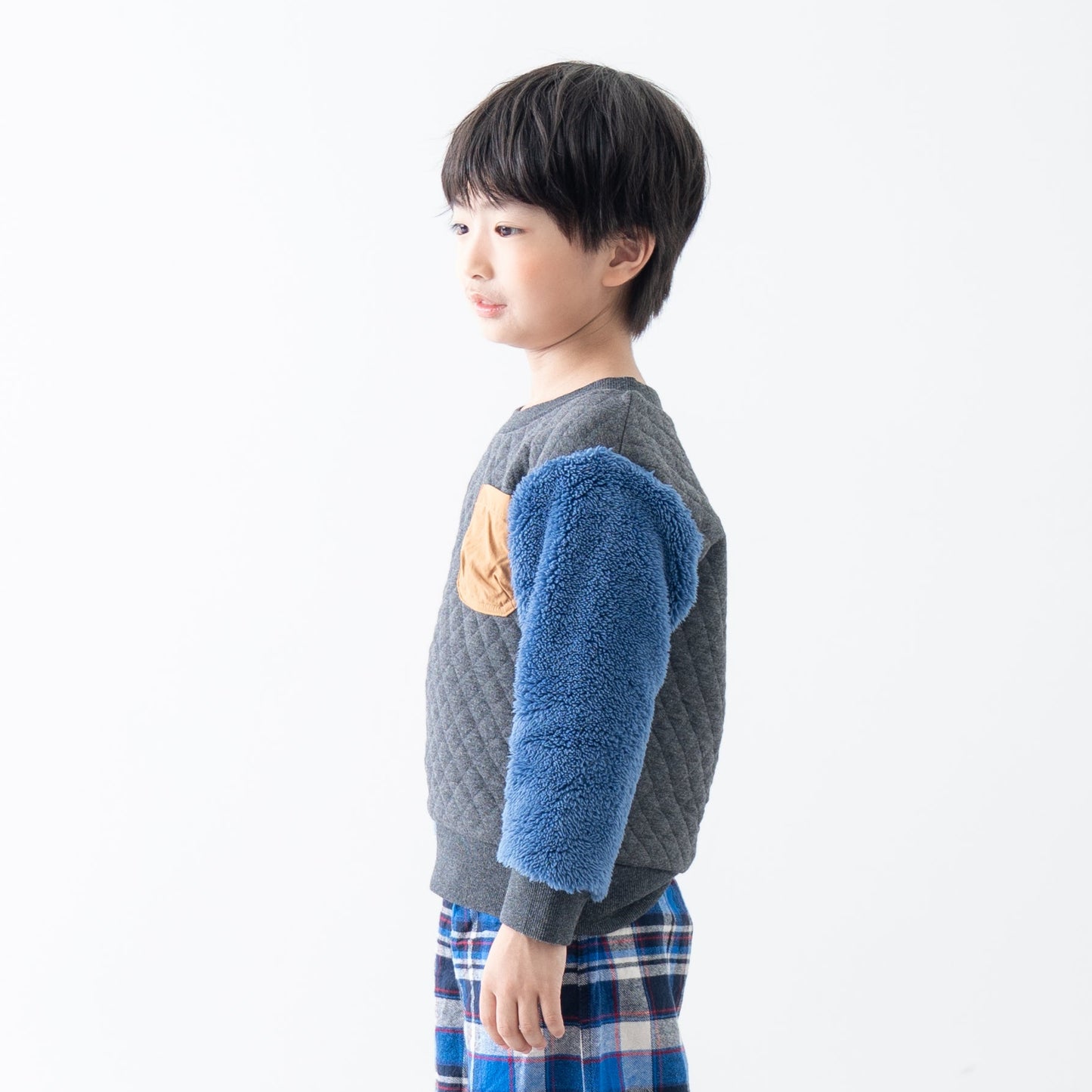 袖ボアキルトトレーナー　GRAY