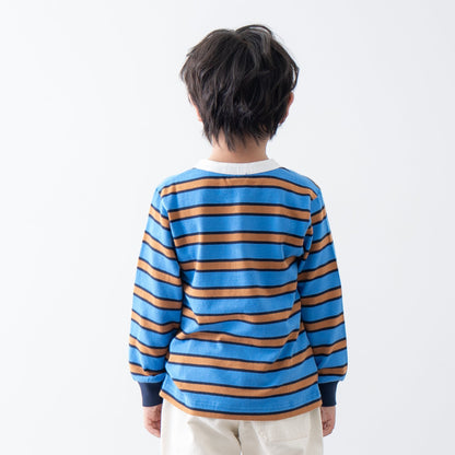 ヘンリーネックボーダーTシャツ　BLUE