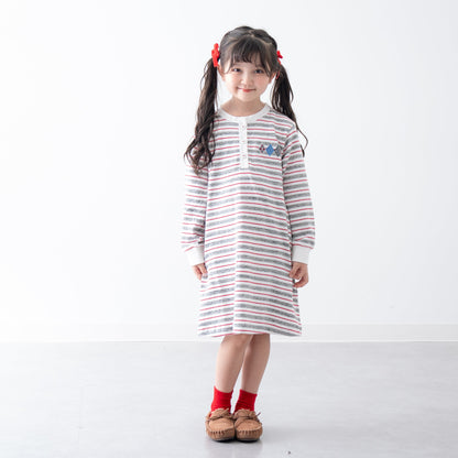 ヘンリーネックボーダーワンピース　OFF-WHITE