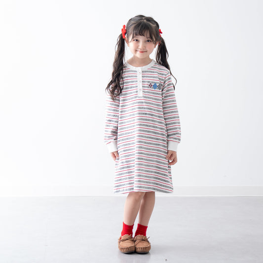 ヘンリーネックボーダーワンピース　OFF-WHITE