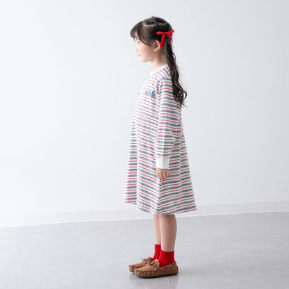 ヘンリーネックボーダーワンピース　OFF-WHITE