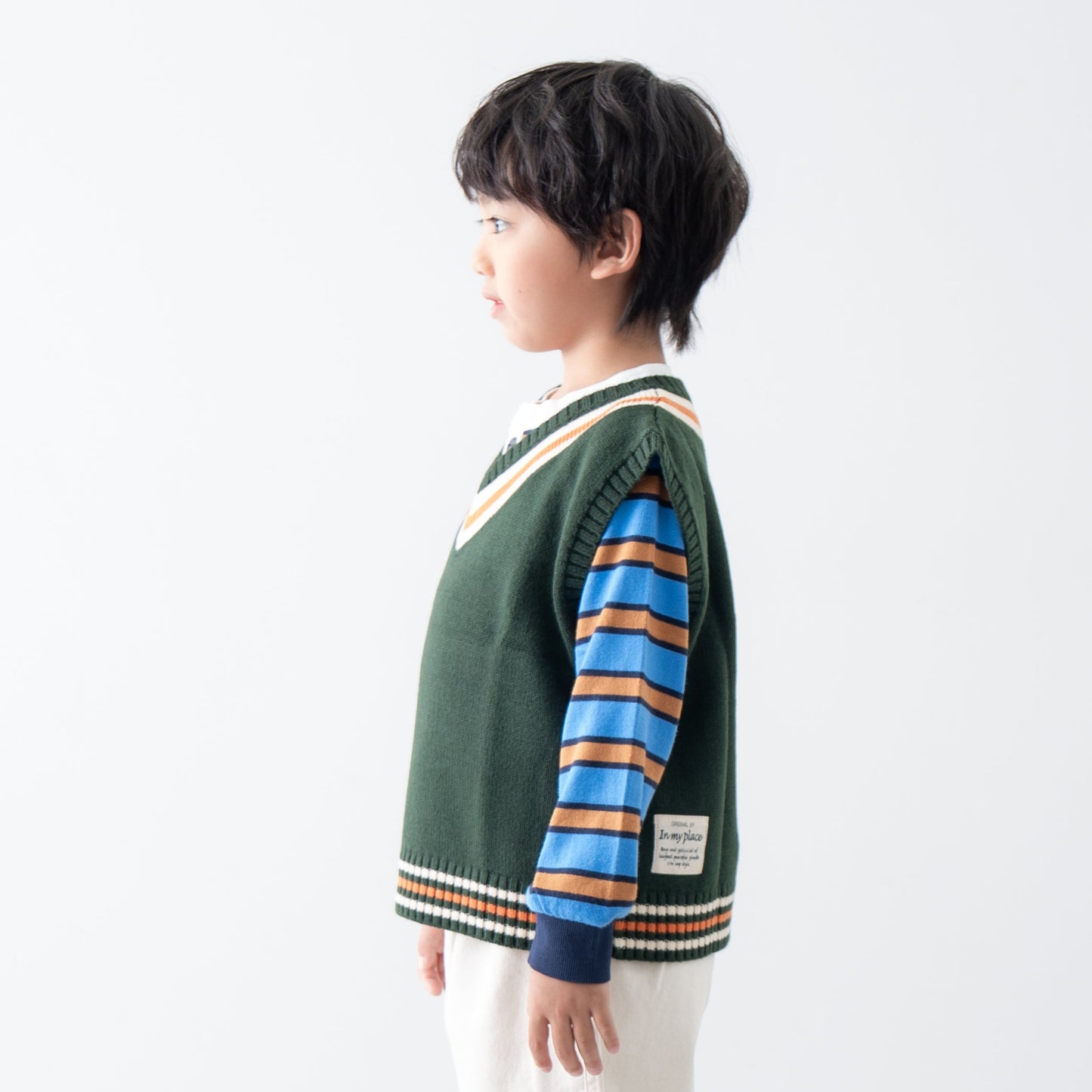 Vネックニットベスト　GREEN