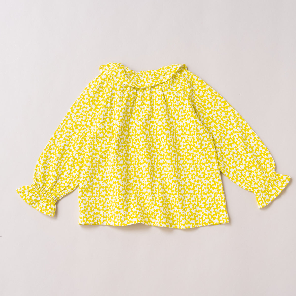 フリルカラー総柄Tシャツ　YELLOW