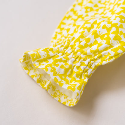 フリルカラー総柄Tシャツ　YELLOW