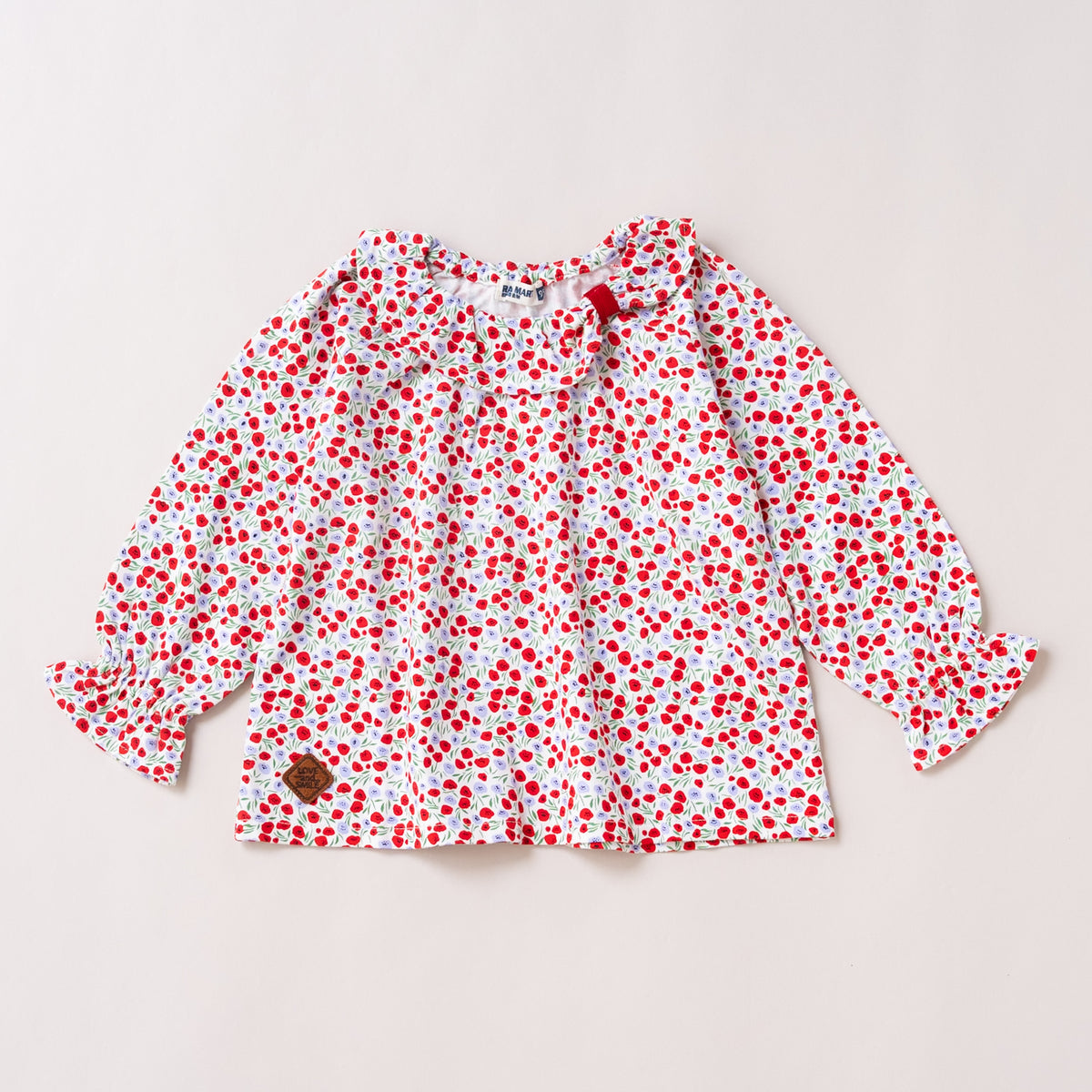 フリルカラー総柄Tシャツ　RED