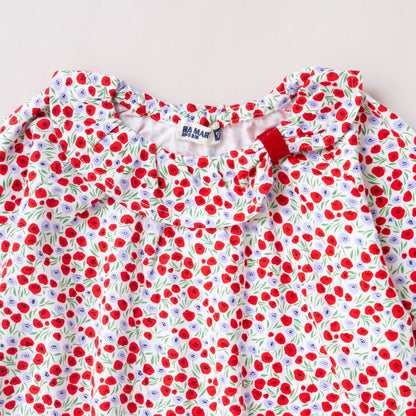 フリルカラー総柄Tシャツ　RED
