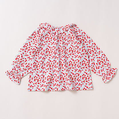 フリルカラー総柄Tシャツ　RED