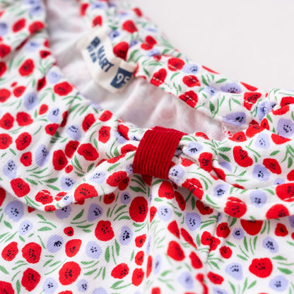 フリルカラー総柄Tシャツ　RED