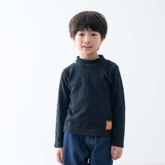 ケーブルニットハイネック　BLACK