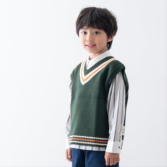 Vネックニットベスト　GREEN