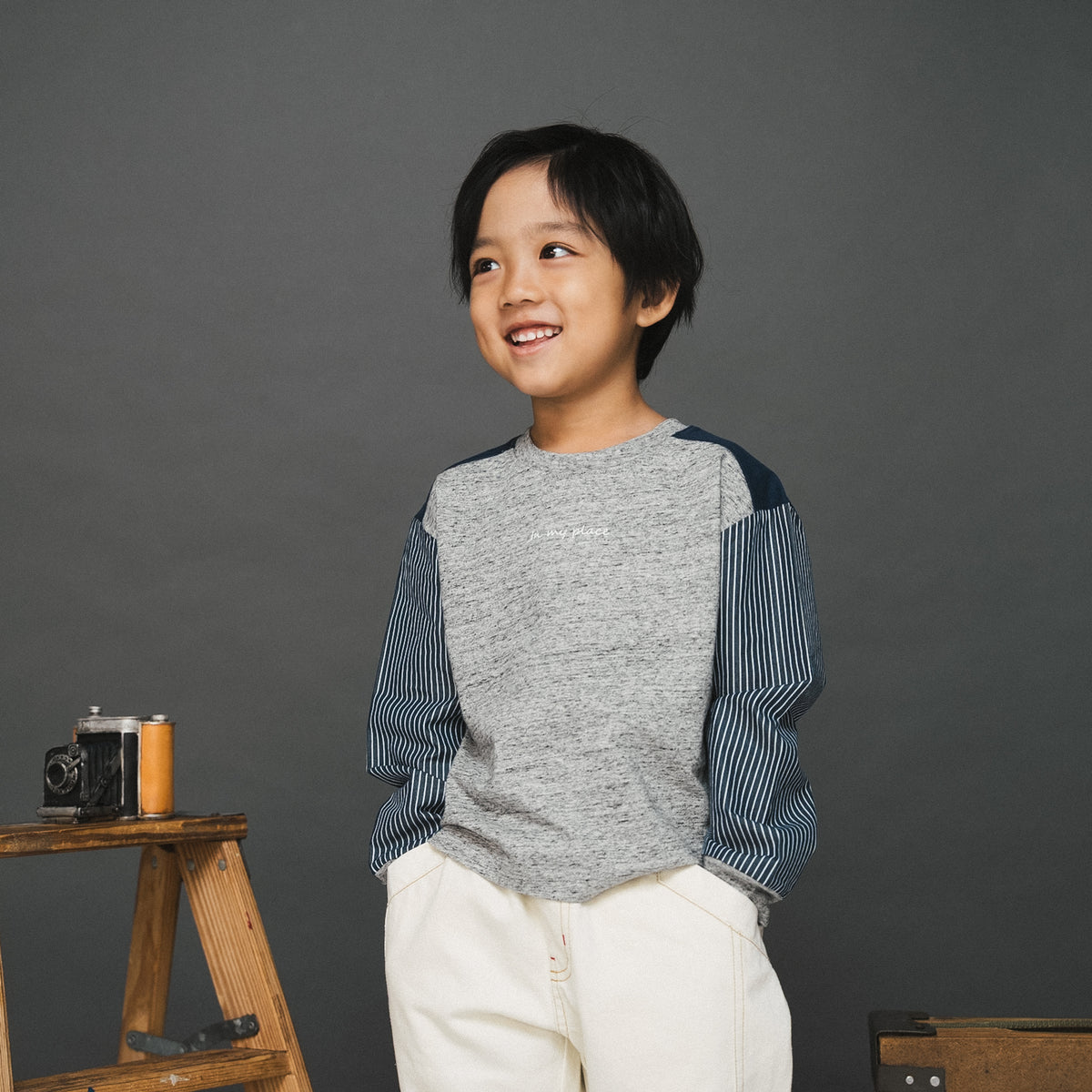 切り替えスリーブTシャツ　GRAY