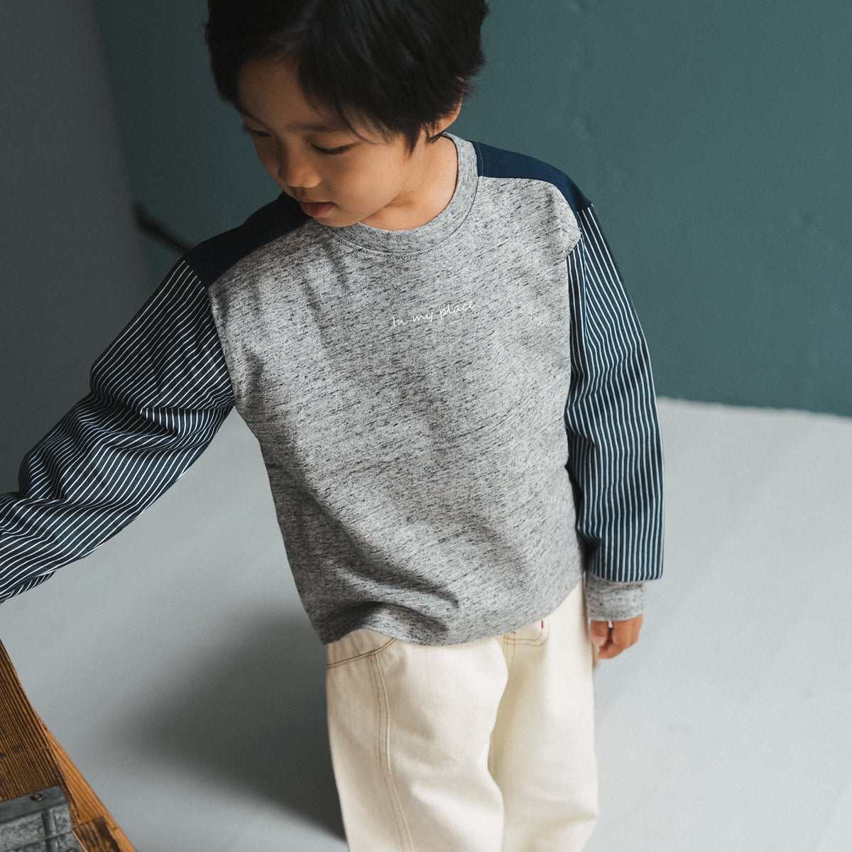 切り替えスリーブTシャツ　GRAY