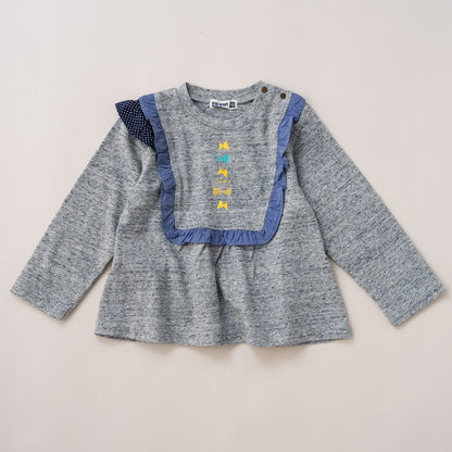 リボンフリルTシャツ　GRAY
