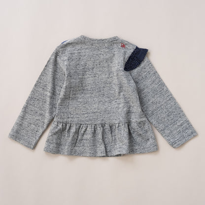 リボンフリルTシャツ　GRAY