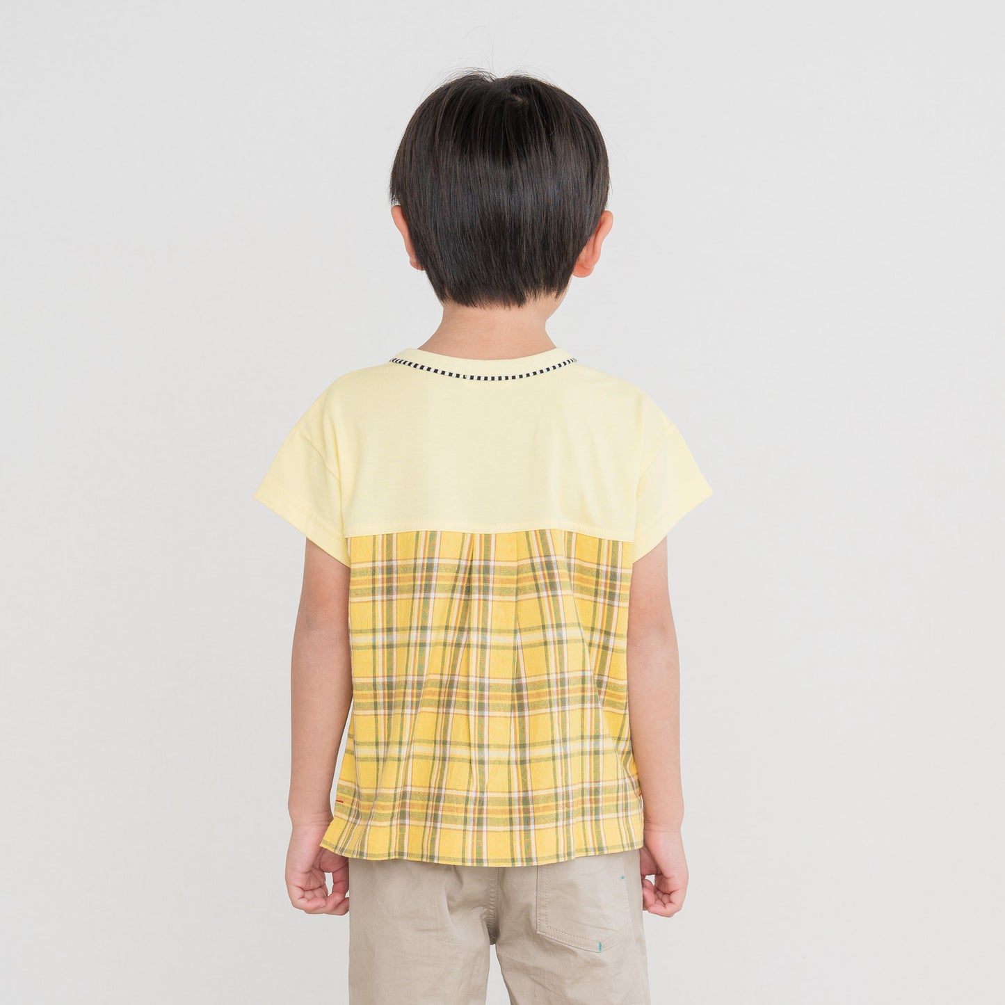 スリットネックチェックＴシャツ　YELLOW