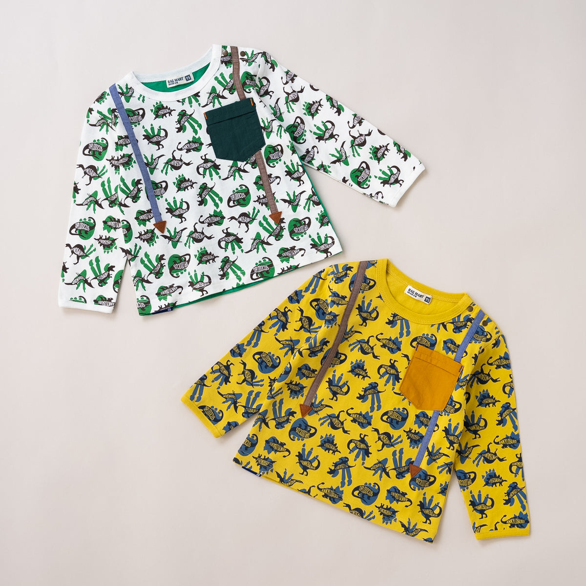 ポケットサスペンダー風Tシャツ【恐竜】　YELLOW