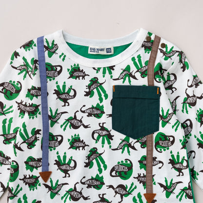 ポケットサスペンダー風Tシャツ【恐竜】　OFF-WHITE