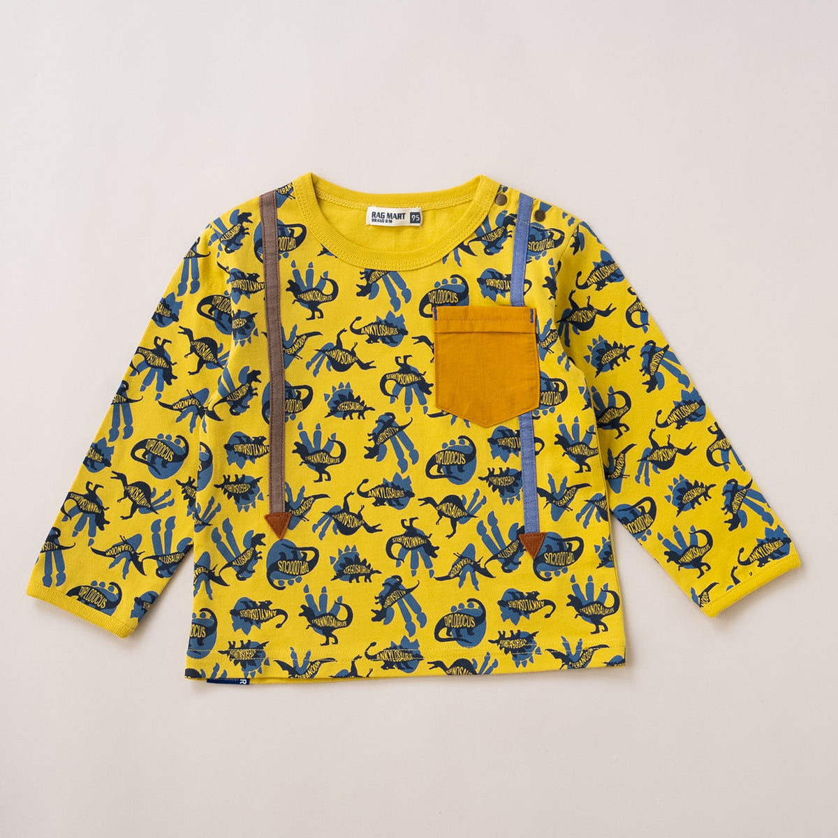 ポケットサスペンダー風Tシャツ【恐竜】　YELLOW