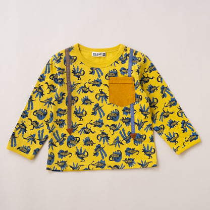 ポケットサスペンダー風Tシャツ【恐竜】　YELLOW
