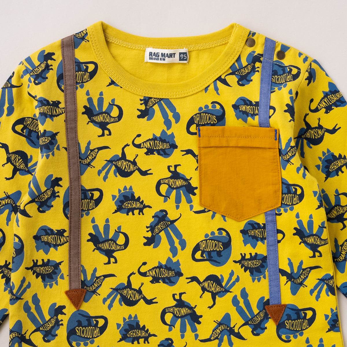 ポケットサスペンダー風Tシャツ【恐竜】　YELLOW