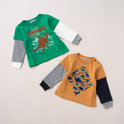 恐竜レイヤードTシャツ　CAMEL