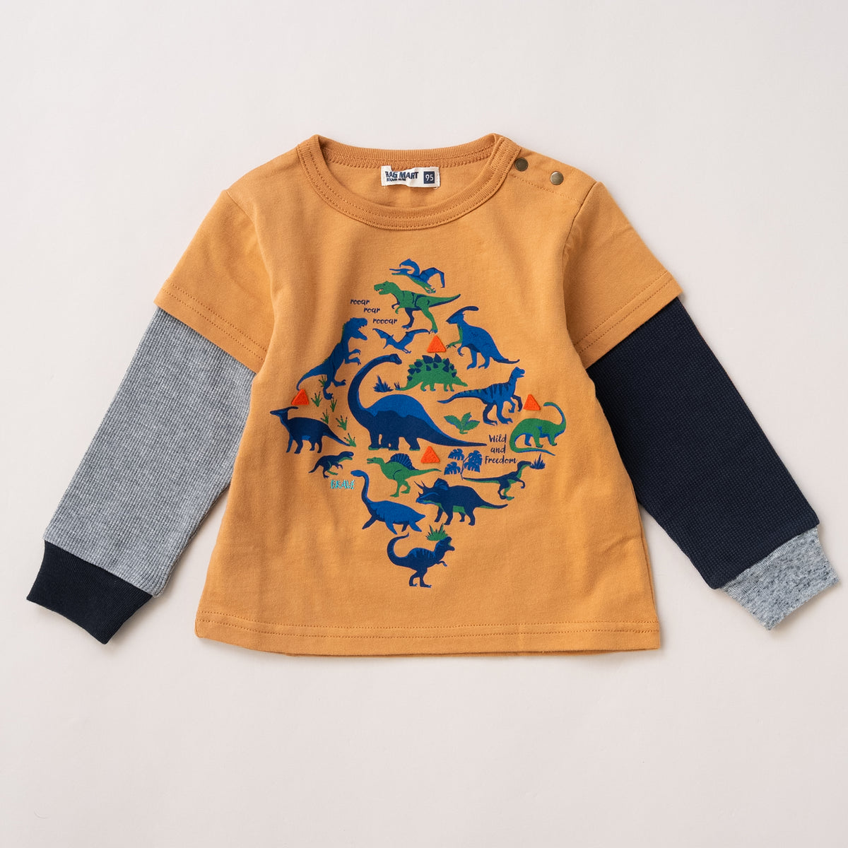 恐竜レイヤードTシャツ　CAMEL