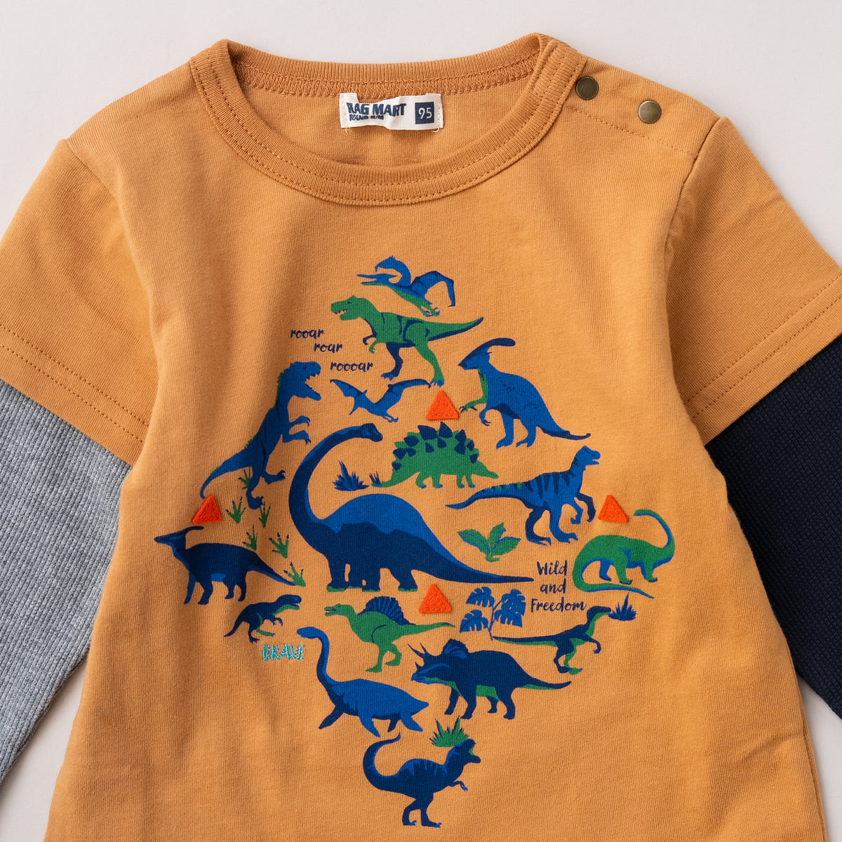 恐竜レイヤードTシャツ　CAMEL