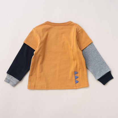 恐竜レイヤードTシャツ　CAMEL