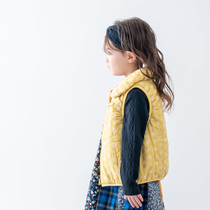 刺繍丸襟ベスト【リバーシブル】　YELLOW