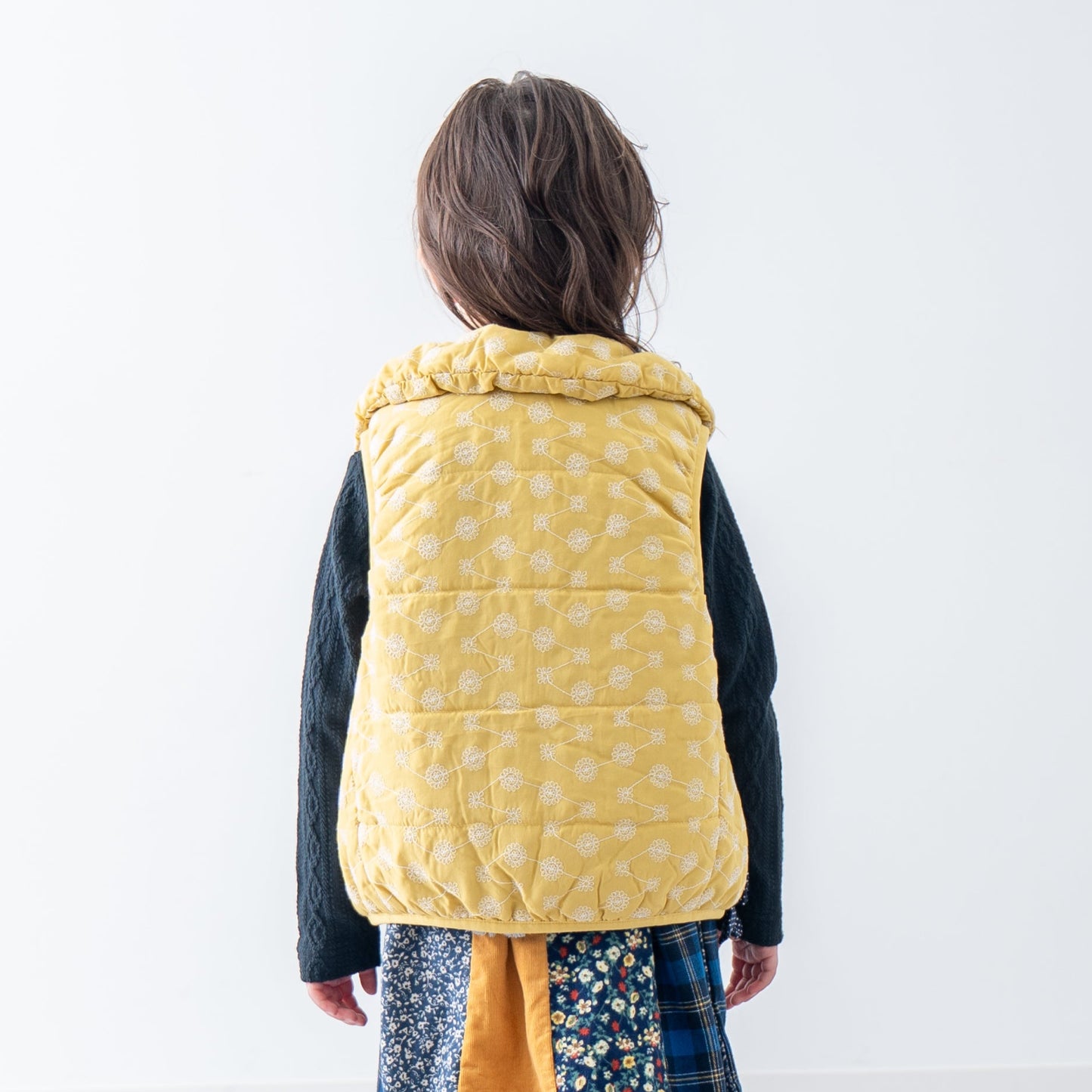 刺繍丸襟ベスト【リバーシブル】　YELLOW