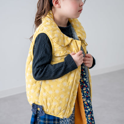 刺繍丸襟ベスト【リバーシブル】　YELLOW