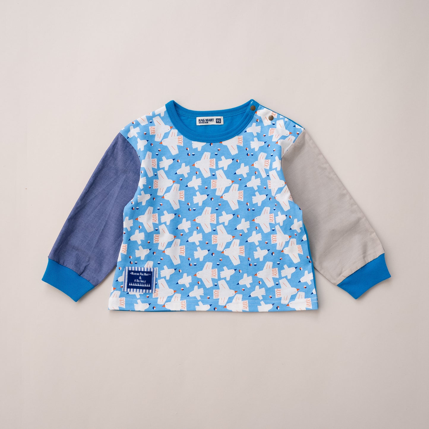 切り替えスリーブTシャツ【トリ】　BLUE