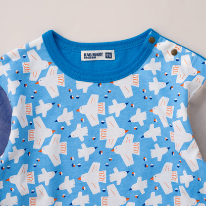 切り替えスリーブTシャツ【トリ】　BLUE